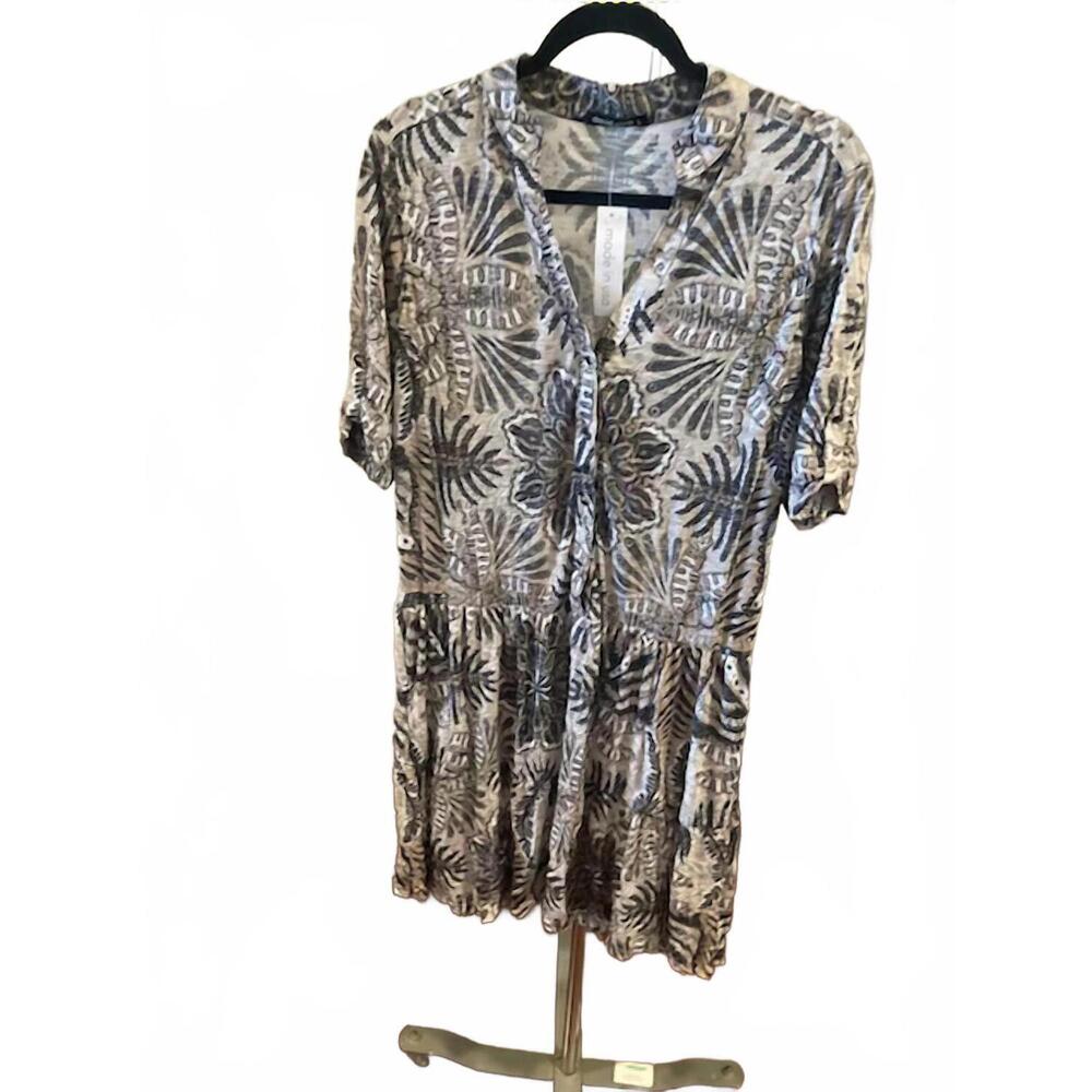 NEW DAVID CLINE women's v-neck dress in bone with black